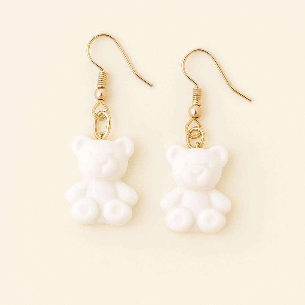 Boucles d'Oreilles "Ourson Blanc" - Fait Main