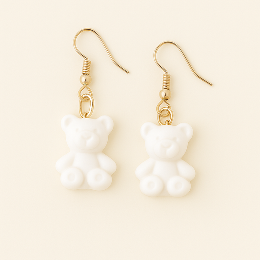 Boucles d'Oreilles "Ourson Blanc" - Fait Main