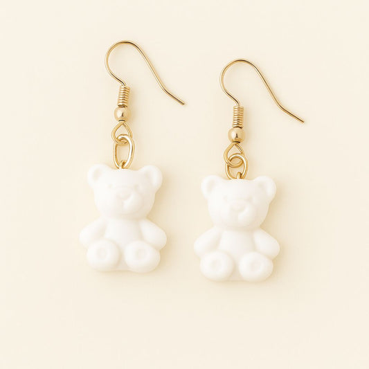 Boucles d'Oreilles "Ourson Blanc" - Fait Main