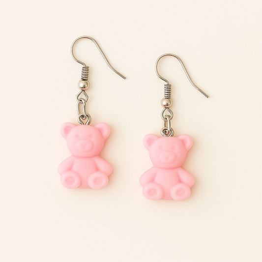 Boucles d'Oreilles "Ourson Rose" - Fantaisie & Tendresse