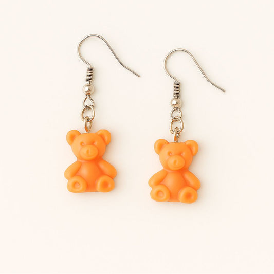Boucles d'Oreilles "Teddy Orange" Fait Main